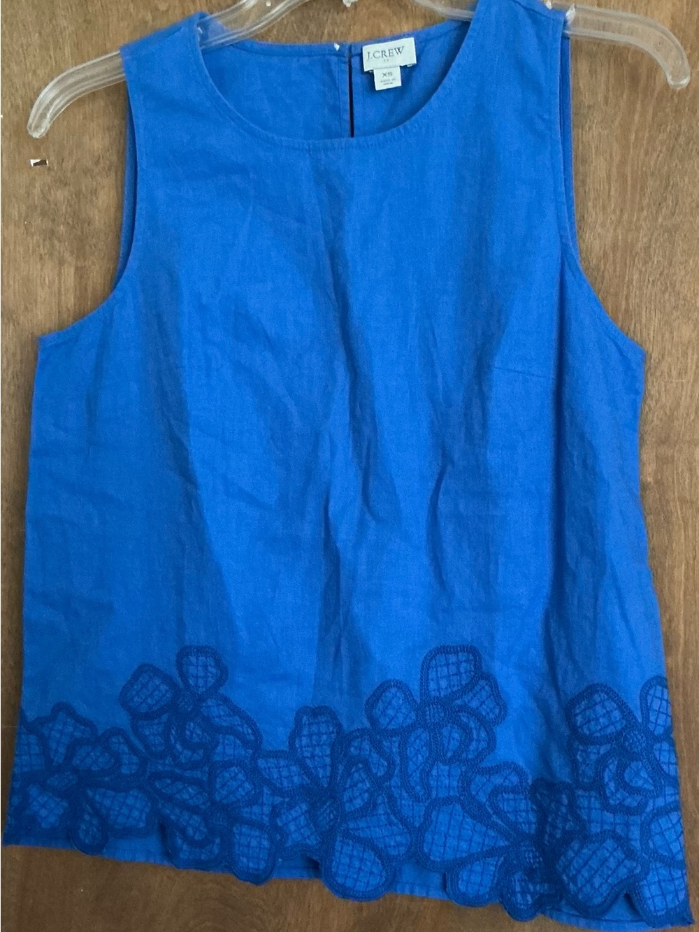 J Crew Embroidered Trim Shell Tank Top Size XS Linen Cotton Summer Chic Coastal